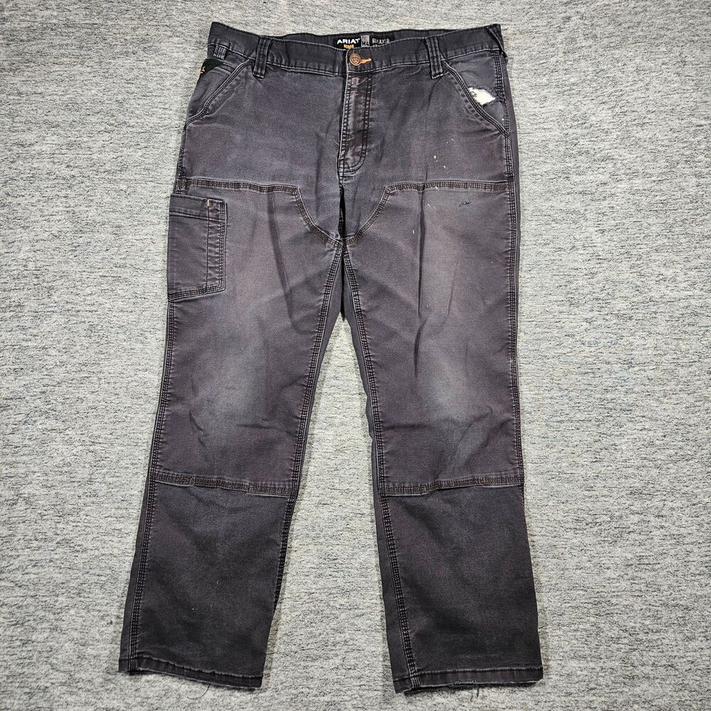 Ariat Rebar M4 Jeans Mens 36x29 Black Relaxed Straight Double Knee DISTRESSED